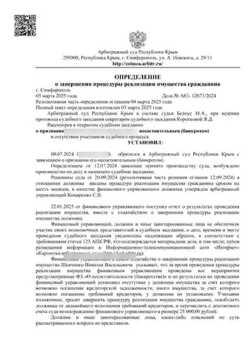 Определение суда по делу А83-12673/2024 (персональные данные скрыты)